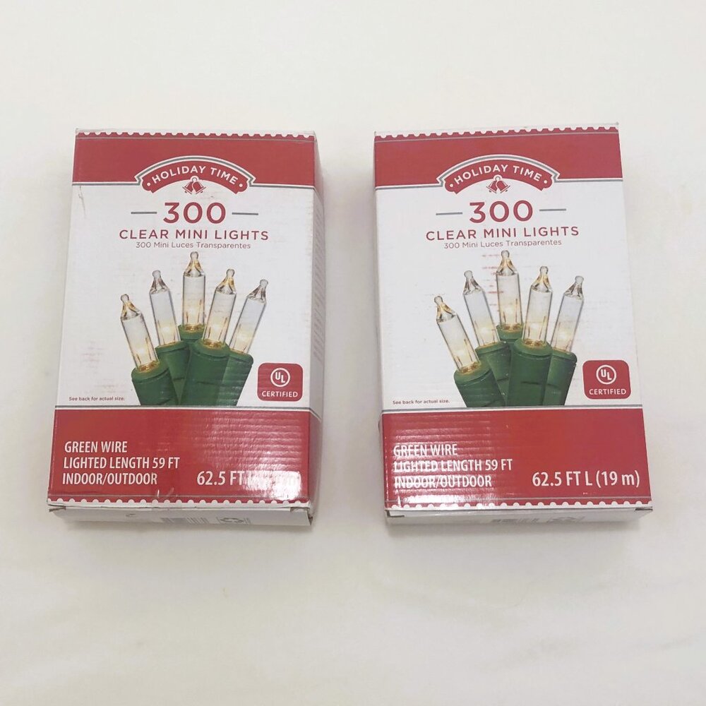 Holiday Time Clear 300 Mini Holiday Lights Green Wire Indoor/Outdoor 62.5 ft ea